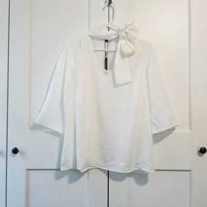 Alison Andrews vneck tie neck blouse